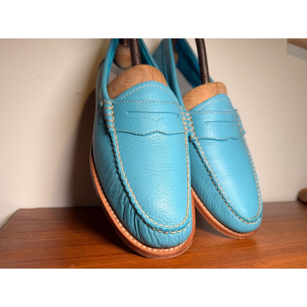 GH Bass Weejuns Penny Loafers Mens 10 M Turquoise Pebbled Leather Handcrafted